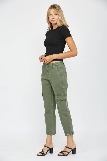 HIGH RISE TAPERED CROP OLIVE PANT